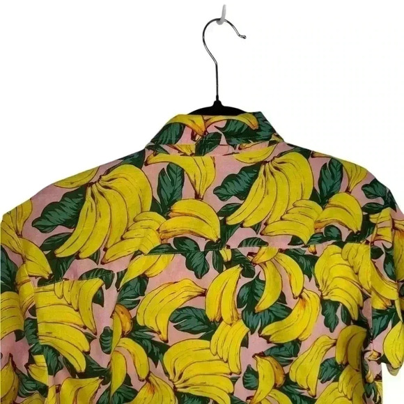 Jogal Shirt Men's Medium Banana Pattern Button Up Short Sleeve Tropical Leaf - Picture 5 of 11